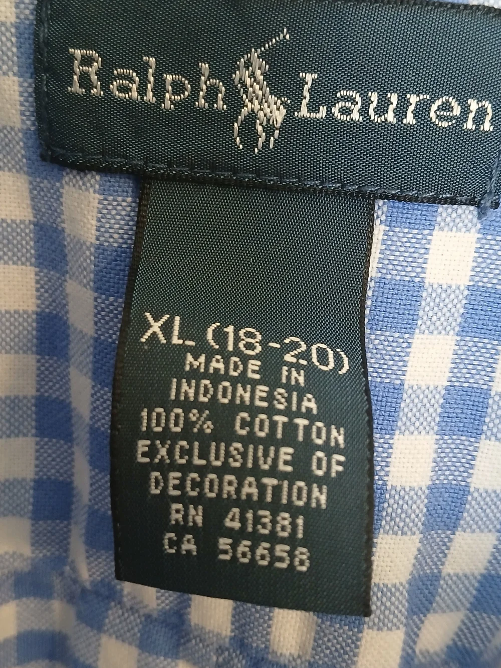 Ralph Lauren Boys (18-20) Blue & White Gingham Button-Down Shirt